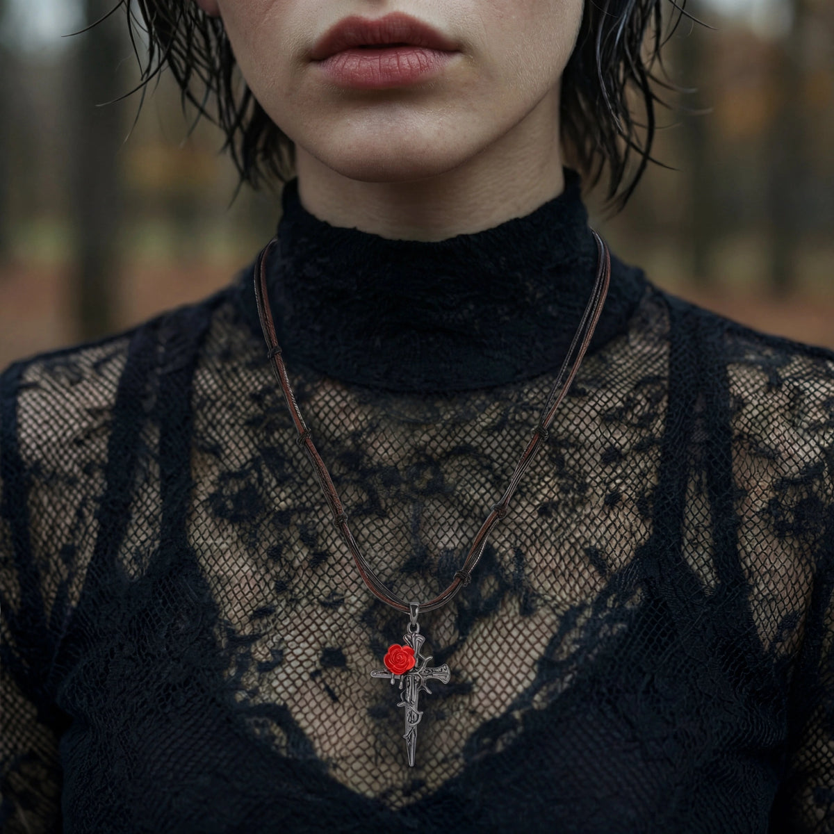Thorn Rose Cross Necklace