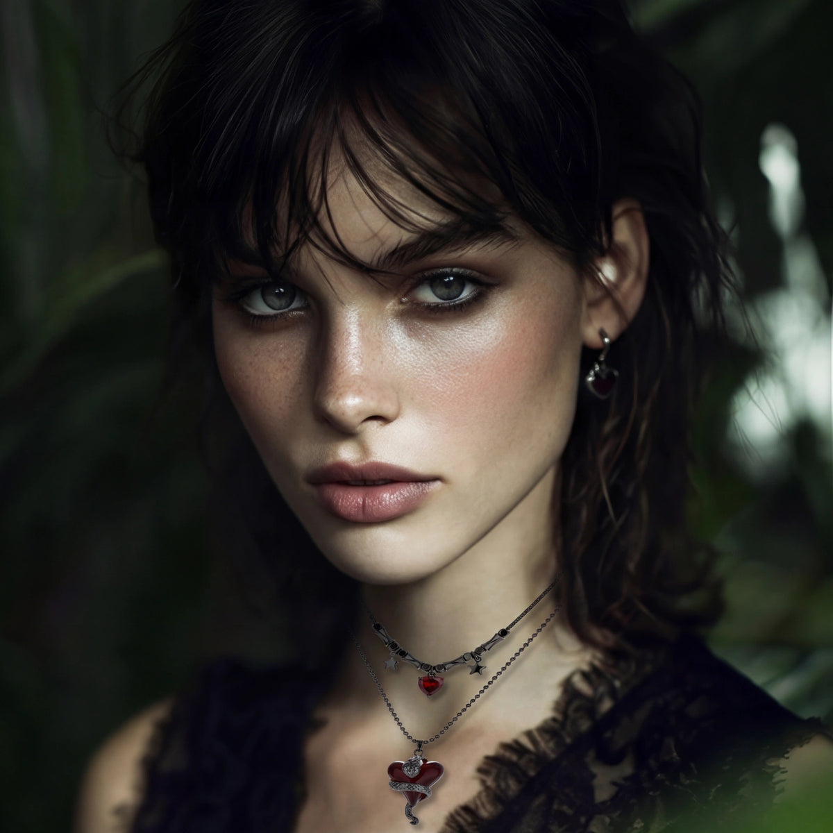 Crimson Hearts Layered Necklace